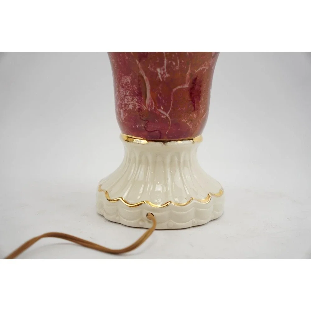Vintage Early 1950's ‎ Handled Ceramic Shabby Chic Floral Lamp Red & White